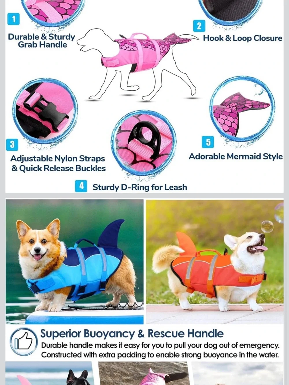 Mermaid Tail Dog Lifejacket - Size M